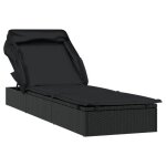 Noir transat terrasse - bain de soleil - pour vacances - avec toit pliable noir 213x63x97 cm r�sine tress�e ...