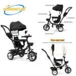 Noir - tricycle b�b� - avec r�troviseurs cloche auvent - peut �tre pouss� ou conduit - v�lo dappartement ...