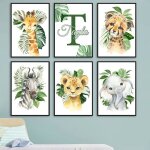 Nom personnalis� mural enfant affiche animaux jungle chambre animals poster tableau deco image sur toile ...