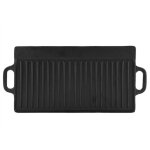 Non - stick cast iron grill griddle pan ridged and flat double sided baking cooking tray bakeware