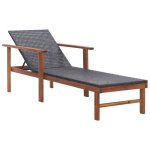 Nouveau chaise longue r�sine tress�e et - bois dacacia massif noir?maximum 110 kg200 x 55 x 56 cm belle ...
