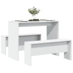 Nouveau ensemble table � manger et bancs 3 pi�ces - ensemble de 1 table et 2 chaises - blanc bois ding�nierie ...