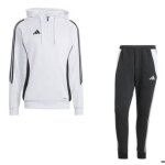 Nouveau survetement polaire a capuche adidas blanc et noir enfant Nouveau survetement polaire a capuche adidas blanc et noir enfant