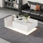 Nouveau premium sense highlight table basse blanche 100x50x32 cm? avec plateau en verre et tiroirs r�sistant ...