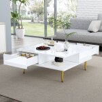 Nouvelle table basse carre blanche paissie au design moderne et lgant avec deux tiroirs deux compartiments ...