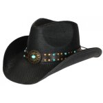 - nyls cration - chapeau cowboy noir et turquoise en paille classe prestige rodeo - noir