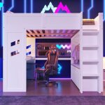 O. ye lit mezzanine 140x200 cm - avec bureau - led et port usb - avec �chelle + tiroir + �tendoir - blanc(mate ...