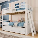 O. ye lit superpos enfant 90x200cm lit cabane filles / garons pin et mdf chelle 3 tiroirs blanc(sans ...