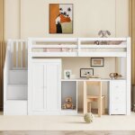 Lit mezzanine - autrement - 90 x 200 cm - avec armoire et bureau - blanc - 1 place