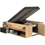 Odyssee lit coffre adulte - 140x190 / 200 cm - avec coffre relevable - dcor chne et noir - 1662 x 665 ...