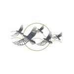 Oiseaux soleil d�coration en m�tal applique � suspendre couleur gris dor� �vasion