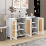 Okwish buffet bahut 1454080cm - 4 portes en rotin - poigne en mtal - style minimaliste moderne - ...