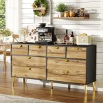 Okwish buffet moderne 150xl40x78cm bahut avec 8 tiroirs poignes et pieds en mtal pour salon et salle ...