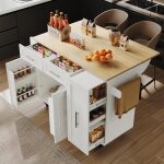 Okwish desserte de cuisine moderne 110x46x905cm meuble de cuisine avec plateau pliable 2 tiroirs et 2 ...