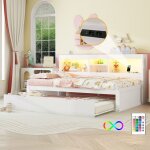 Okwish lit enfant 90�200cm - canap� - lit - �clairage prise usb - rangement - avec lit gigogne - sommier ...