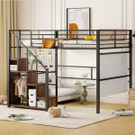 Okwish lit mezzanine 140200 cm - avec escalier de rangement et cran grillag sommier inclus - mtal ...