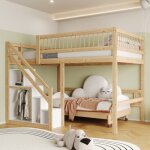 Okwish lit mezzanine enfant 140200cm lit simple avec escalier de placard de rangement et garde - corps ...