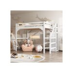 Okwish lit mezzanine enfant / jeune 140�200cm lit simple avec sommier � lattes escalier � marches avec ...