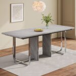 Okwish table à manger rectangulaire 180×80×75cm - pieds en métal - pour 6 personnes - gris + argent Okwish table à manger rectangulaire 180×80×75cm - pieds en métal - pour 6 personnes - gris + argent