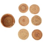 Omabeta dessous de verre tapis de tasse de th� en rotin vintage 6 pi�ces sous - verres th�i�re ronde ...