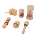 Omabeta ensemble de jouets pour b�b� en bois 6 pi�ces ensemble de hochets pour b�b� en bois avec un lisseur ...