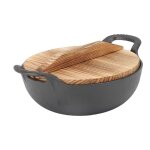 Omabeta wok en fonte avec poign�e wok en fonte avec 2 poign�es couvercle en bois po�le � frire puericulture ...
