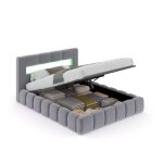 Omaha - lit nuage avec coffre de rangement et led 160x200cm en velours gris avec t�te de lit et sommier ...