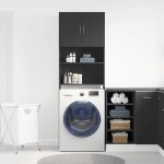 (on sale)meuble haut de salle de bainmeuble wc de machine  laver noir 64x24x190 cm bois dingnierie ...