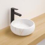 Ondee zen vasque ronde � poser sora - c�ramique - marbre blanc - dim : �36 x h. 12 cm