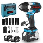Onevan cl  chocs sans fil 1 / 2 pouce 1000nm bote en plastique bleu + 12x accessoires - 2x 3ah batteries ...