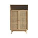 Onyx - buffet haut effet ch�ne et cannage rotin 2 portes 80 cm