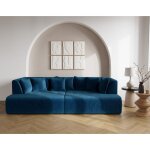 Onyx - canap droit 4 places avec double mridienne - assise profonde - en velours ctel - bleu