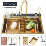 Or bross vier cuisine cascade inox professionnel lavabo cuisine  encastre multifonctionnelr avec robinet ...