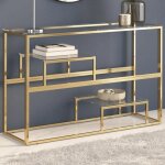 (or) table console?vidaxlarmoire haute de salon table dappoint dor acier inoxydable et verre tremp ...