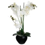 Orchide artificielle - silumen - h53cm - vase en cramique noir et blanc