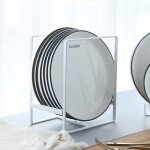 Organisateur  assiettes - ynkkvre - lot de 2 - mtal blanc - 12x14 cm - design contemporain