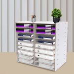 Organisateur de bureau en bois - 18 slots blanc - classeur de documents - rack de stockage de fichiers ...