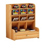 Organisateur de bureau - bote en bois - rangement crayons - 21x15x255 cm - couleur marron