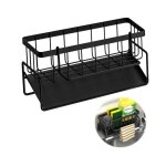 Organisateur d�vier porte eponge evier cuisine noir avec bac d�coulement et porte - serviettes amovible ...