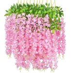 Ornement suspendu de glycine artificielle - ulisem - lot de 12 pi�ces - 58 cm / 11 m - rose - p�tales ...