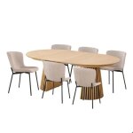 Osaka ensemble pour salle � manger 1 table � manger placage ch�ne et 6 chaises beige.
