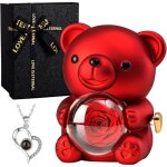 Ours en rose eternelle avec bo�te � bijoux et collier en forme de c?ur cadeau maman mariages anniversaire ...