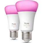 Pack de 2 ampoules led connect�es a60 - philips hue - lumi�re blanche et color�e - culot e27 - 6w - 1000 ...