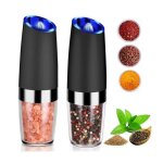 Pack 2 moulins �lectriques sel et poivre � capteur de gravit� noir r�glage de mouture acrylique sans ...
