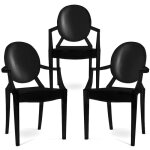 Pack de 3 chaise de salle � manger transparente - design avec accoudoir - louis king noir