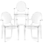 Pack de 3 chaise de salle � manger transparente - design avec accoudoir - louis king transparent