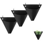 Pack de 3 sacs � plantes muraux en feutre triangulaires - poches de plantation suspendues noir 21x23 ...