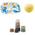 Pack accessoires de bain - thermobaby - tapis antidrapant - eponge et jouets empilables