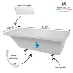 Pack baignoire rectangulaire calos 2. 0 novellini avec pieds + repose tte + vidage dimensions 180x80 ...