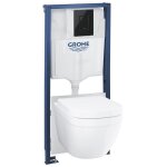 Pack b�ti support 5 en 1 - grohe - blanc - c�ramique - cuvette + abattant + plaque de commande + supports ...